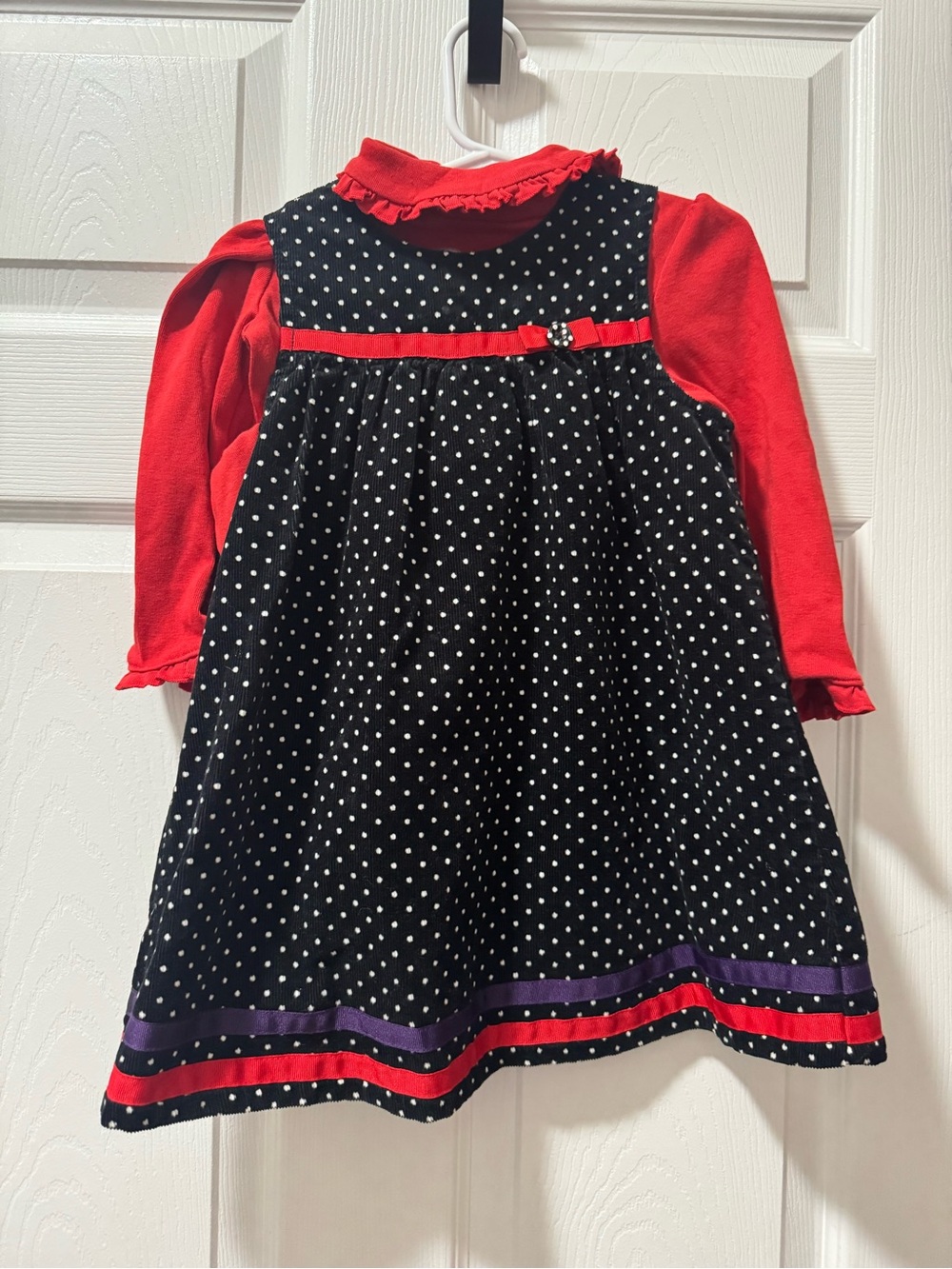 Gymboree Black Polka Dot Dress with Red Sleeves